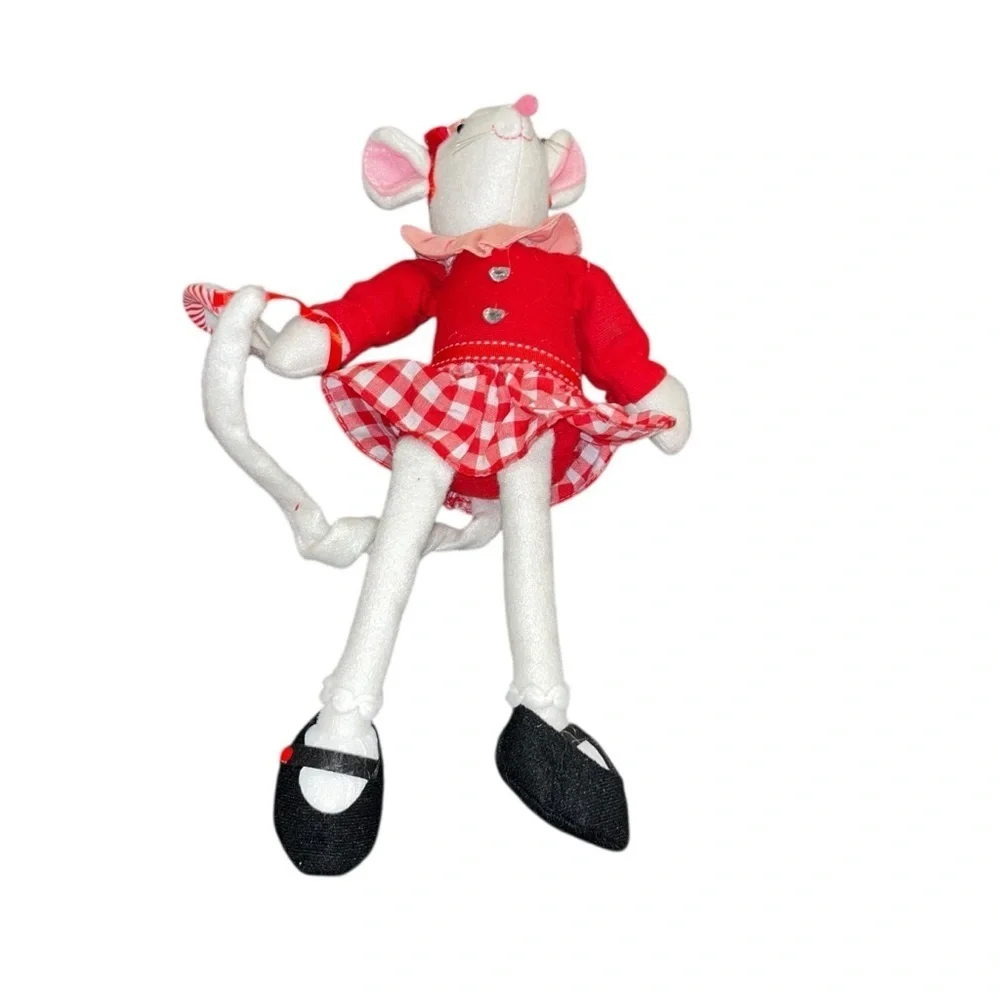 Love and Cupcake county farmhouse vintage white red plush mouse doll 13” heart